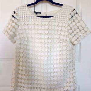 Talbots White Circle Lace Top